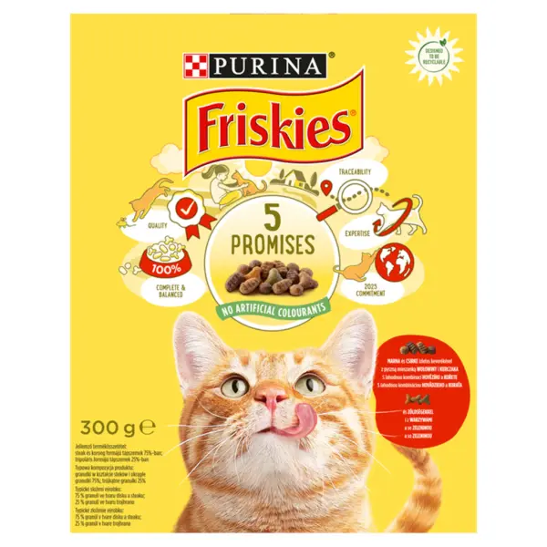 Friskies száraz macskaeledel marhával, csirkével és zöldségekkel 300 g