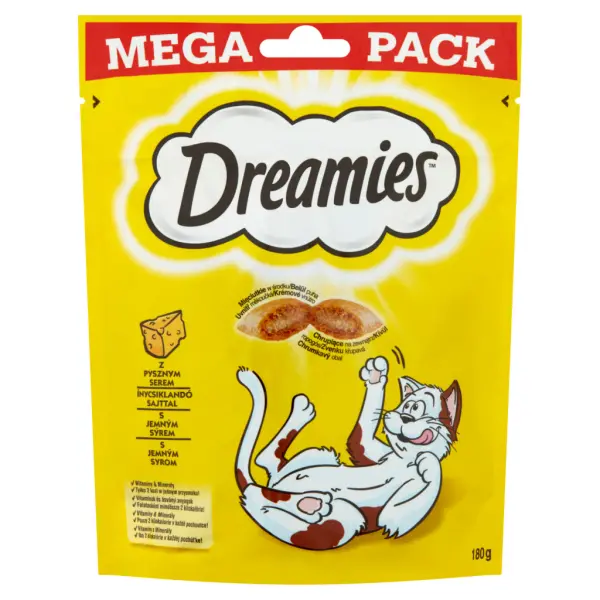 Dreamies kiegészítő macskaeledel sajttal felnőtt macskák és 8 hetesnél idősebb kölykök számára 180 g