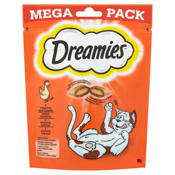Dreamies kiegészítő macskaeledel csirkével felnőtt macskáknak & 8 hetesnél idősebb kölyköknek 180 g