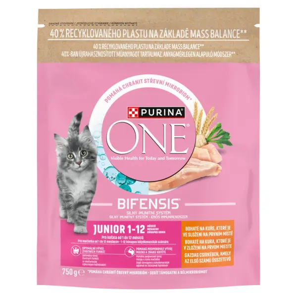 Purina One Junior csirkében gazdag teljes értékű állateledel kölyökmacskák részére 750 g