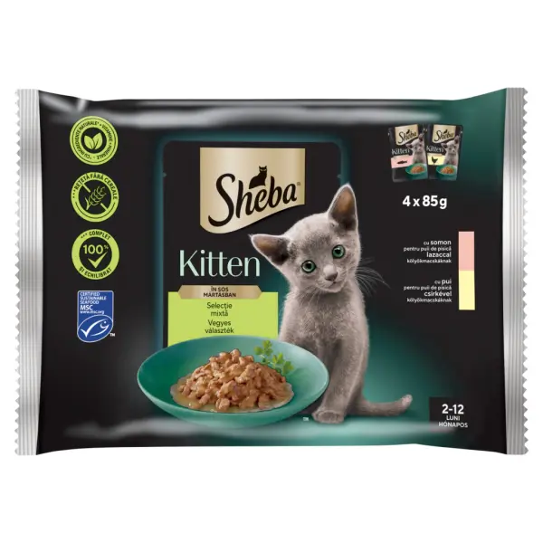 Sheba Kitten teljes értékű nedves eledel kölyökmacskáknak vegyes választék 4 x 85 g (340 g)