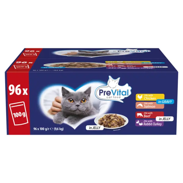 PreVital teljes értékű állateledel válogatás felnőtt macskák számára 96 x 100 g