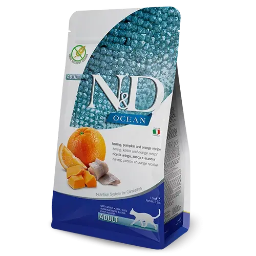 N&D Macskatáp Ocean - Adult Hering, Sütőtök és Narancs  300g
