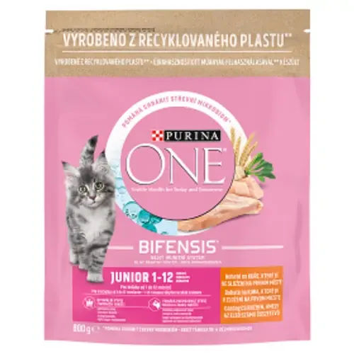 ONE Macskatáp - Junior Csirkében Gazdag, Teljes Kiőrlésű Gabonákkal 800g