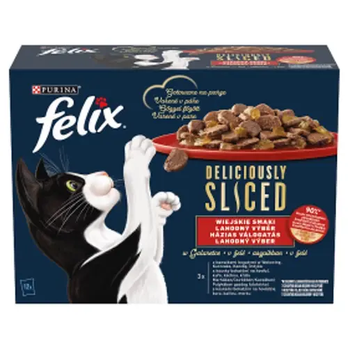 FELIX Macska Alutasak - Deliciously Sliced Házias Válogatás Aszpikban 80g x12