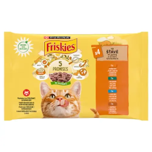 FRISKIES Macska Alutasak - Szószban Csirkével, Kacsával, Lazaccal, Pulykával  85gx 4