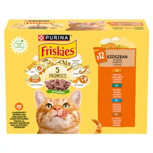 FRISKIES Macska Alutasak - Szószban Csirkével, Kacsával, Lazaccal, Pulykával 85g x12