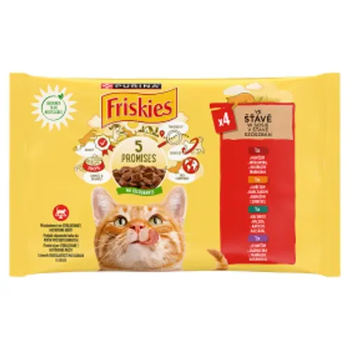 FRISKIES Macska Alutasak - Szószban Csirkével, Marhával, Báránnyal, Kacsával 85g x 4