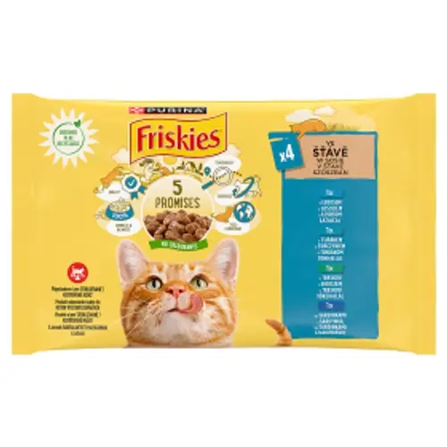 FRISKIES Macska Alutasak - Szószban Lazaccal, Tonhallal, Szardíniával, Tőkehallal 85g x 4