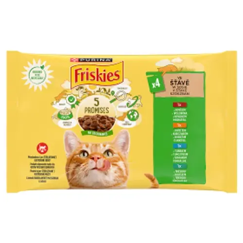 FRISKIES Macska Alutasak - Szószban Marhával, Csirkével, Tonhallal, Tőkehallal 85g x 4
