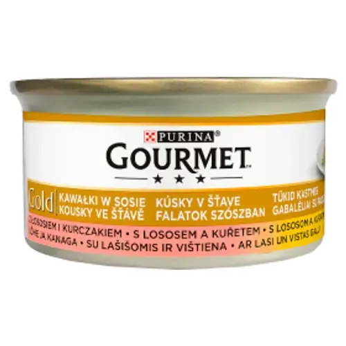 GOURMET GOLD Macska Konzerv - Szószban Lazaccal és Csirkével 85g