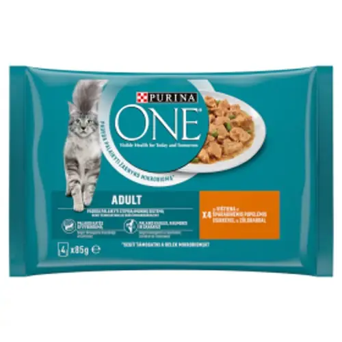 ONE Macska Alutasak - Adult Szószban Csirkével és Zöldbabbal 85g x 4