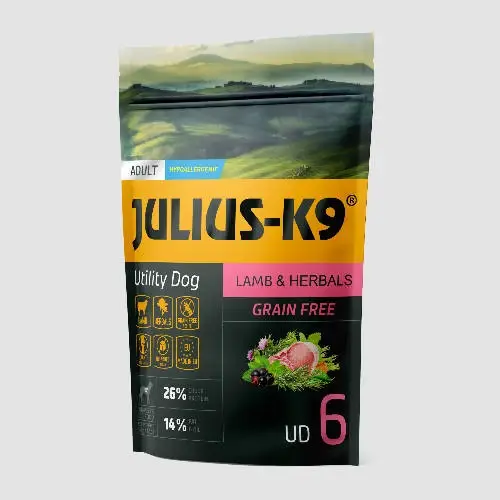 JULIUS-K9 Kutyatáp - Adult GF Utility Dog Hypoallergenic Lamb Herbals   340g