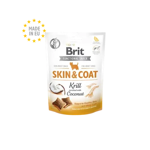 BRIT Care Kutya Jutalomfalat - Functional Snack Adult Szőr és Bőr Krill-Kókusz 150g